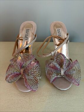 Badgley Mischka Pink Mesh Bow Strappy Heels
